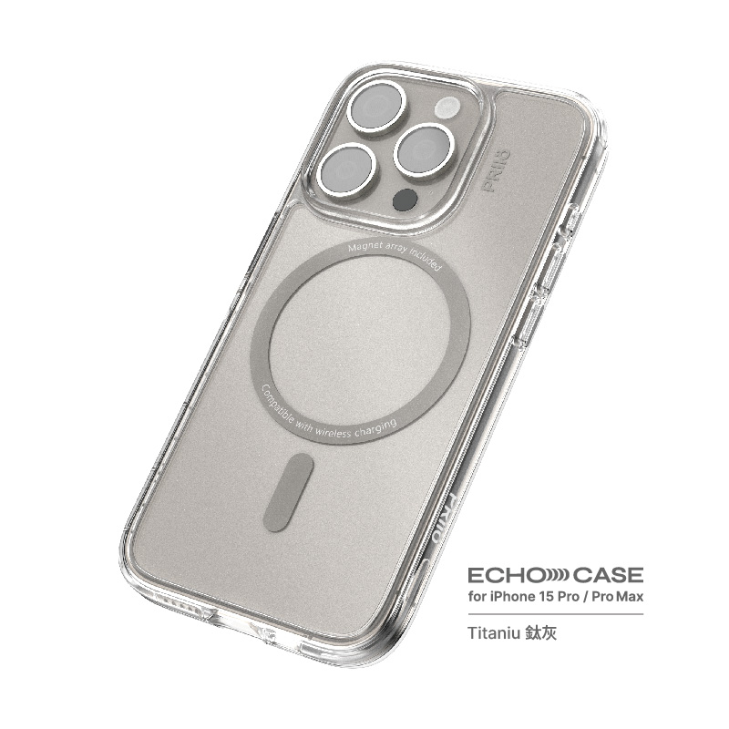 PRIIO iPhone15Pro Max Echo系列透明手機殼 Gray鈦灰
