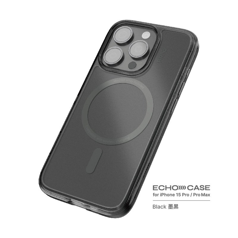 PRIIÖ iPhone15Pro Max Echo系列透明手機殼 Black黑色