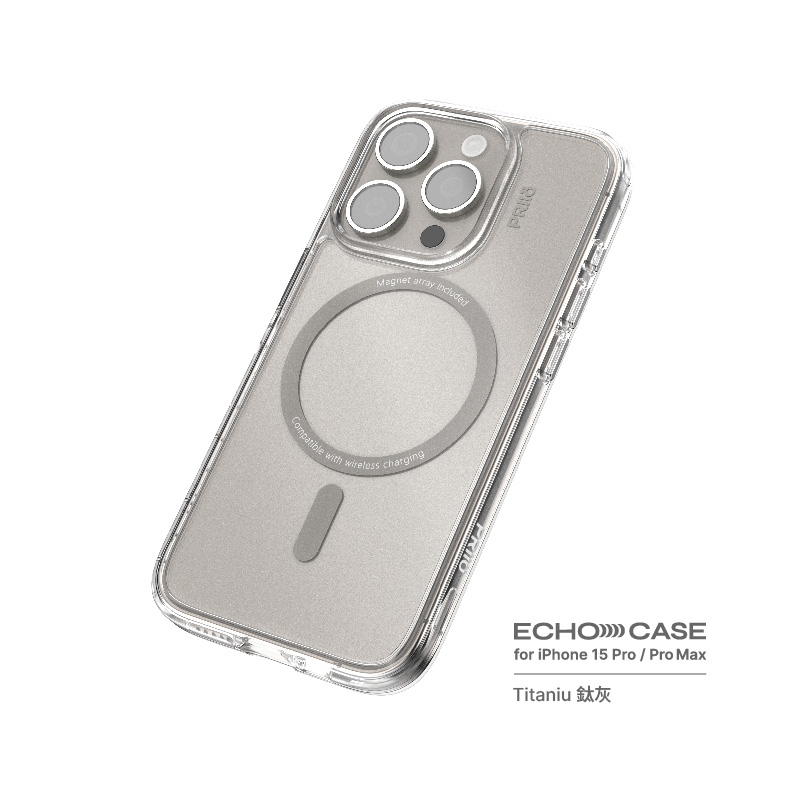 PRIIÖ iPhone15Pro Echo系列透明手機殼 Gray鈦灰